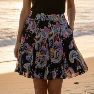 Dana Buchman Petite Y2K Silk Skirt Sz12 Paisley Floral Multi Festival Whimsigoth
